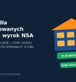 Grafika: budynek hotelu pracowniczego z tabliczką 0 zł zaliczki PIT, napis Noclegi dla oddelegowanych bez PIT – wyrok NSA, II FSK 1259/24, bhp3.pl